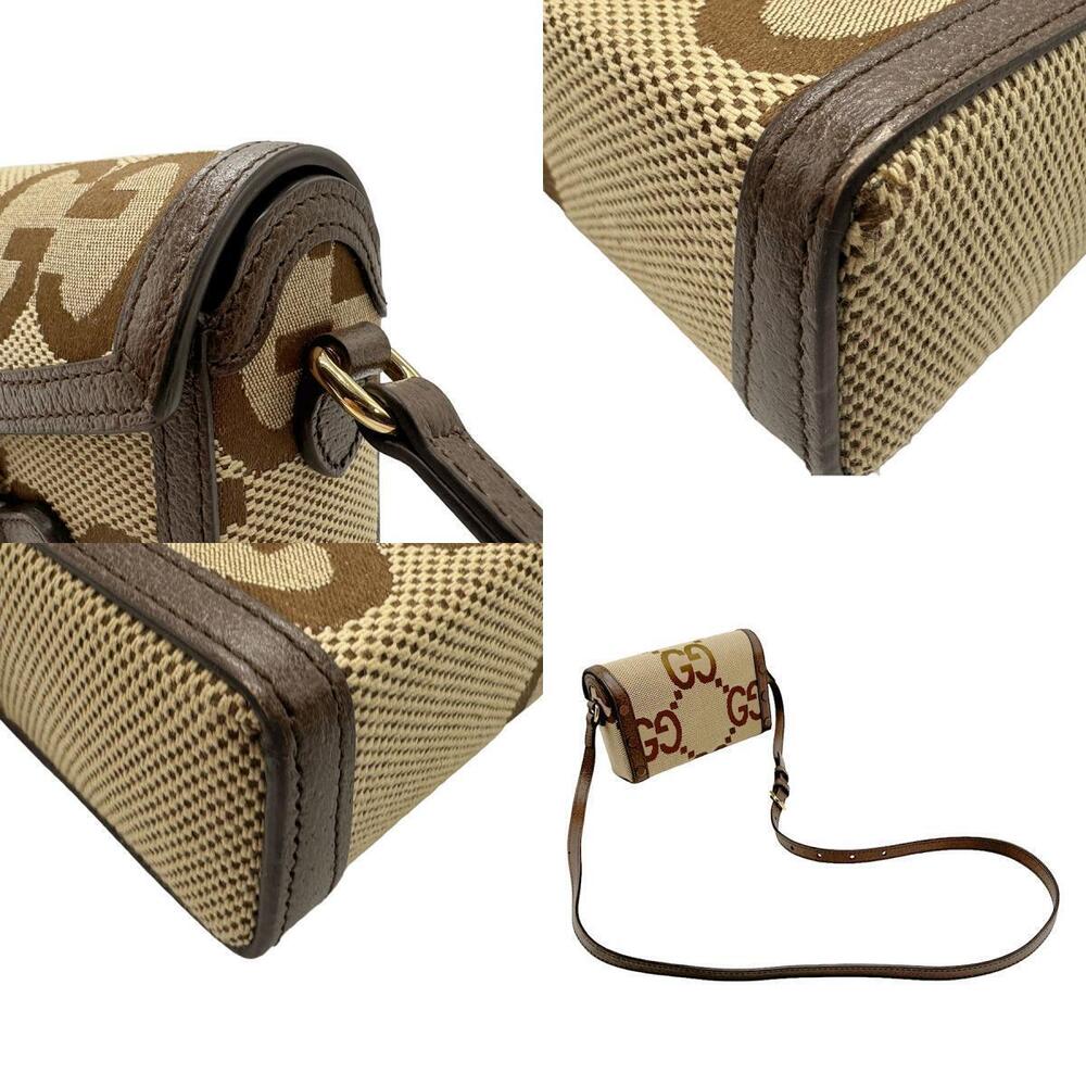 Gucci Horsebit Jumbo GG Canvas Leather Crossbody Bag Gold Brown - Picture 4 of 5